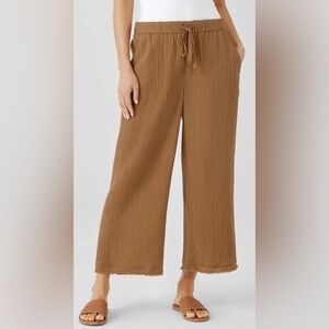 Eileen Fisher Organic Cotton Gauze Wide-Leg Pant, sz 3X
